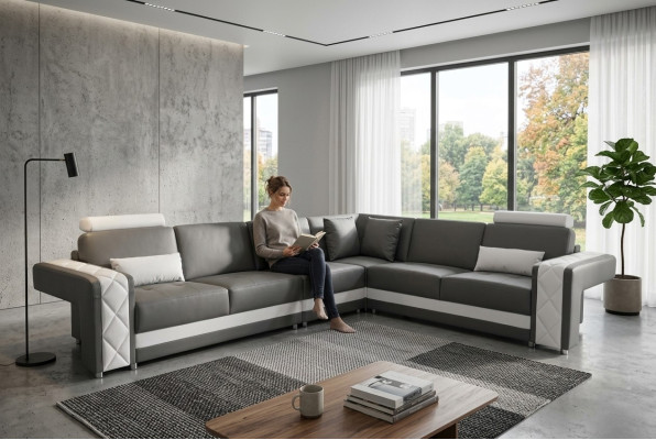 Skórzana sofa z USB Żywy krajobraz Narożnik Ustawić Design Nowoczesna Sofa L-Shape L6010B