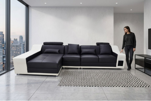 Narożnik Skóra Modern XXL Couch Żywy krajobraz Skórzana Sofa Sofa z USB, Kształt L B2017B