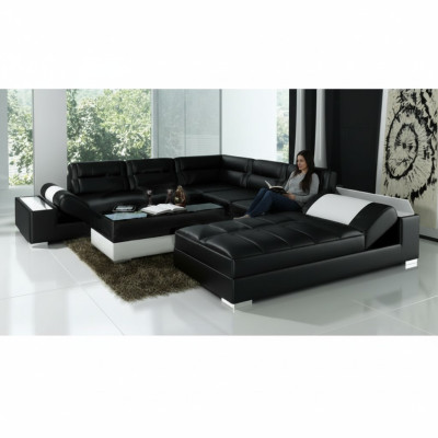 Skórzana sofa Narożnikowa kanapa + USB Ustawić Podkładkę U-kształt kanapy sofa projekt Żywy krajobraz