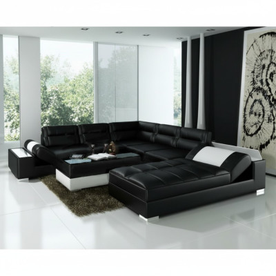 Skórzana sofa Narożnikowa kanapa + USB Ustawić Podkładkę U-kształt kanapy sofa projekt Żywy krajobraz