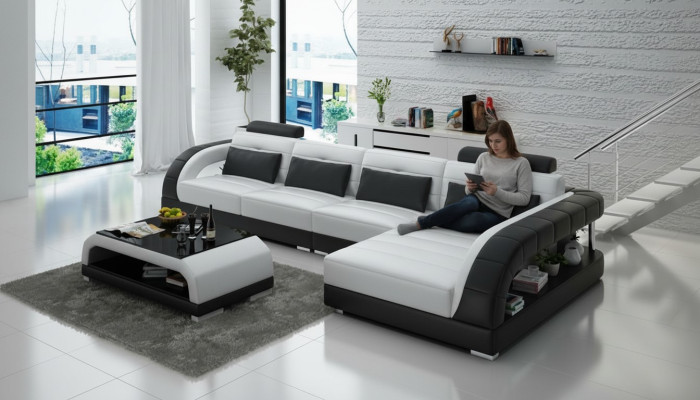 Sofa skórzana USB Żywy krajobraz Narożnikowa kanapa Narożnik Ustaw Design Sofa Nowoczesna G8012C Nowość