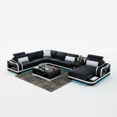 Sofa skórzana + kanapa USB Żywy krajobraz Narożnikowa kanapa Ustawić Design Modern Sofa Couches