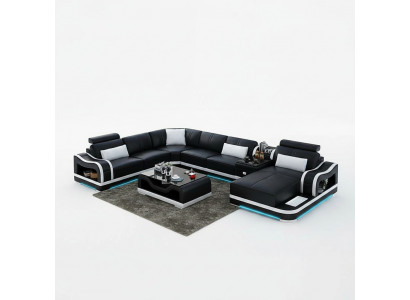 Sofa skórzana + kanapa USB Żywy krajobraz Narożnikowa kanapa Ustawić Design Modern Sofa Couches