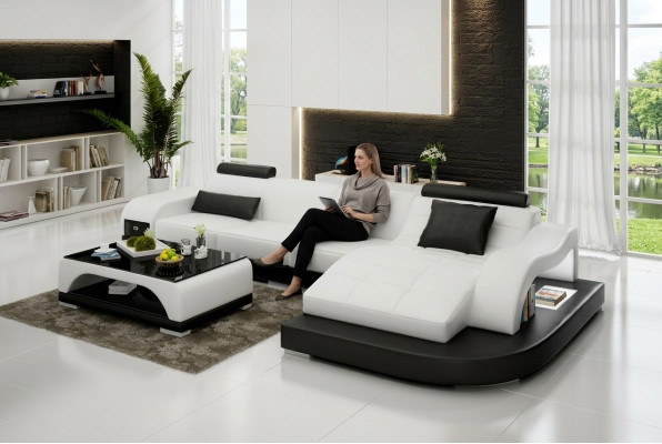 Skórzana sofa z USB Żywy krajobraz Narożnikowa kanapa Narożnik Ustaw Design Modern Sofa G8009D