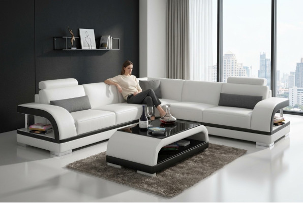 Skórzana sofa na USB, Żywy krajobraz Narożnikowa kanapa Narożnik Ustaw Design Modern Sofa G8011B