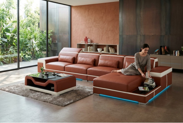 Skórzana sofa USB Żywy krajobraz Narożnikowa kanapa Narożnik Ustaw Design Modern Sofa Couch Nowość