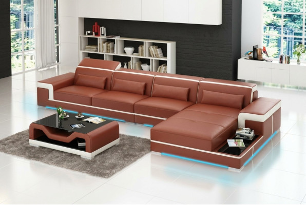 Skórzana sofa USB Żywy krajobraz Narożnikowa kanapa Narożnik Ustaw Design Modern Sofa Couch Nowość