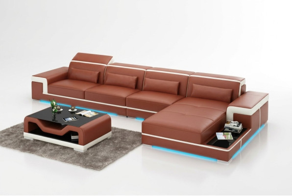 Skórzana sofa USB Żywy krajobraz Narożnikowa kanapa Narożnik Ustaw Design Modern Sofa Couch Nowość
