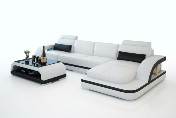 Skórzana sofa na USB, Żywy krajobraz Narożnikowa kanapa Narożnik Ustaw Design Modern Sofa G8011C