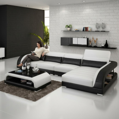 Skórzana sofa z USB,Żywy krajobrazu Narożnikowa kanapa Narożnik Ustaw Design Nowoczesna Sofa G8016C