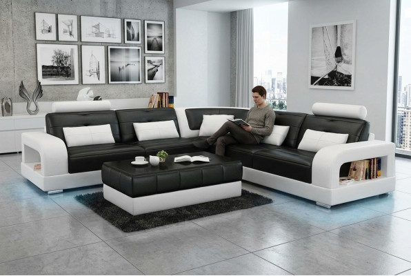 Sofa skórzana USB Żywy krajobraz Narożnikowa kanapa Narożnik Ustaw Design Sofa Couch L6008B Nowość