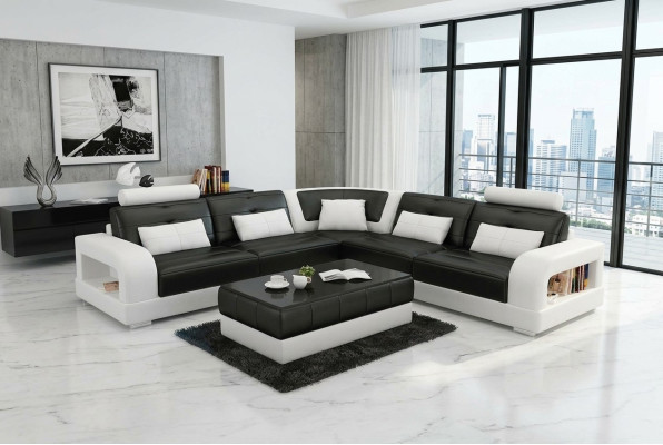 Sofa skórzana USB Żywy krajobraz Narożnikowa kanapa Narożnik Ustaw Design Sofa Couch L6008B Nowość