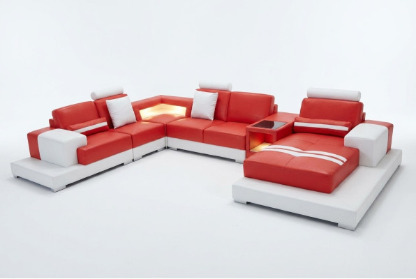Skórzana Sofa Kanapa Żywy krajobraz Ustawić Design Nowoczesna Sofa Kształt U z USB Light