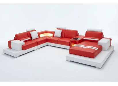Skórzana Sofa Kanapa Żywy krajobraz Ustawić Design Nowoczesna Sofa Kształt U z USB Light