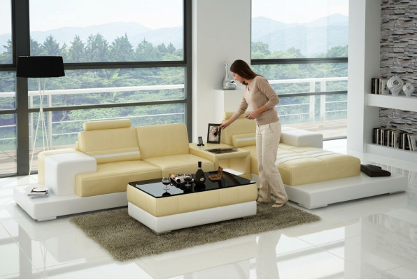 Skórzana sofa z USB Żywy krajobraz Narożnikowa kanapa Narożnik Ustaw Design Couch Sofa L6004D
