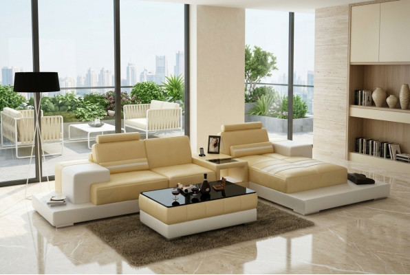 Skórzana sofa z USB Żywy krajobraz Narożnikowa kanapa Narożnik Ustaw Design Couch Sofa L6004D
