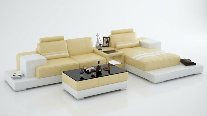 Skórzana sofa z USB Żywy krajobraz Narożnikowa kanapa Narożnik Ustaw Design Couch Sofa L6004D
