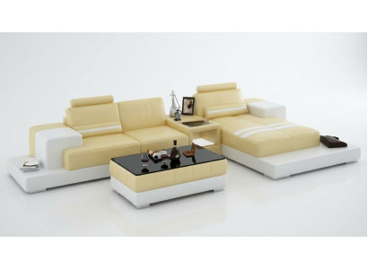 Skórzana sofa z USB Żywy krajobraz Narożnikowa kanapa Narożnik Ustaw Design Couch Sofa L6004D