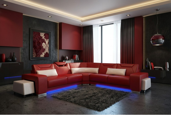Skórzana sofa z USB Żywy krajobraz Narożnikowa kanapa Narożnik Ustaw Design Modern Sofa F3011B