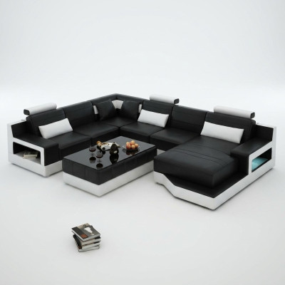 Skórzana sofa Narożnikowa kanapa + USB Ustawić Żywy krajobraz Podkładka w kształcie litery U kanapa projekt sofy