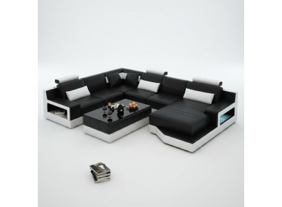 Skórzana sofa Narożnikowa kanapa + USB Ustawić Żywy krajobraz Podkładka w kształcie litery U kanapa projekt sofy
