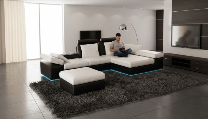 Skórzana sofa sofa z USB Żywy krajobraz Narożnikowa kanapa Ustaw Design Modern Sofa K5014C