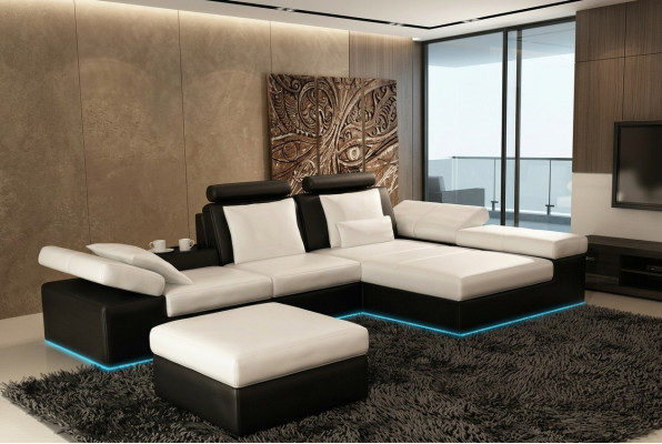 Skórzana sofa sofa z USB Żywy krajobraz Narożnikowa kanapa Ustaw Design Modern Sofa K5014C