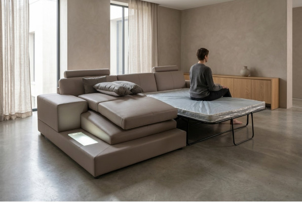 Skóra Couch Żywy krajobraz Ustawić Design Nowoczesna sofa na USB, Kanapy do spania
