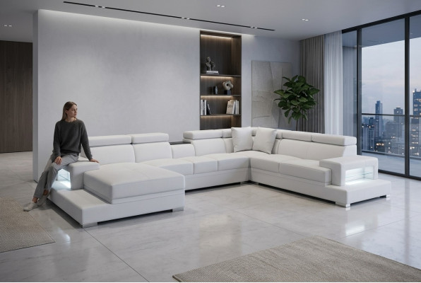 Skóra Podkładka Siedziba Pokój Narożnik Living Sofa Kanapa XXL Designer Ustawić Sofy +USB