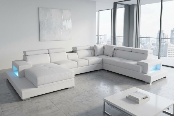 Skóra Podkładka Siedziba Pokój Narożnik Living Sofa Kanapa XXL Designer Ustawić Sofy +USB