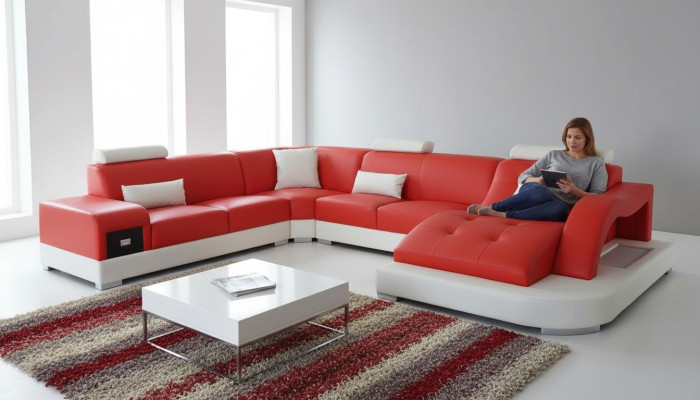 Skóra Narożnik Sofa Narożnik Żywy krajobraz Ustaw Design Nowoczesna Kanapa Nowe Sofy USB Nowość