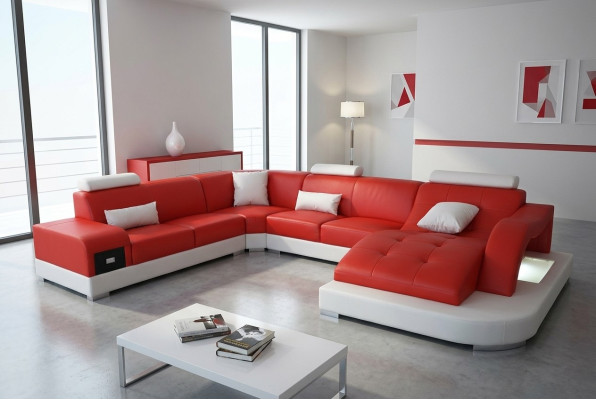 Skóra Narożnik Sofa Narożnik Żywy krajobraz Ustaw Design Nowoczesna Kanapa Nowe Sofy USB Nowość