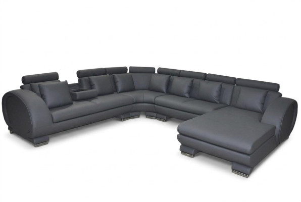 Narożnik Skóra Sofa + Kanapa USB Podkładka Siedziba Żywy krajobraz Design XXL U Shape Ustawić