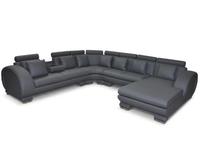 Narożnik Skóra Sofa + Kanapa USB Podkładka Siedziba Żywy krajobraz Design XXL U Shape Ustawić