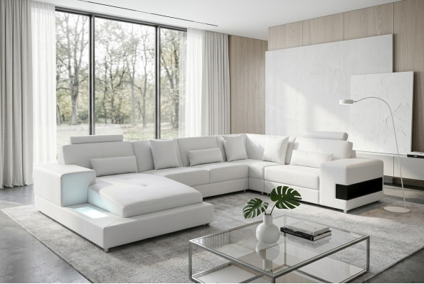 Skórzana Sofa Kanapa Żywy krajobraz Narożnik Ustawić Design Nowoczesna Sofa Kształt U z USB