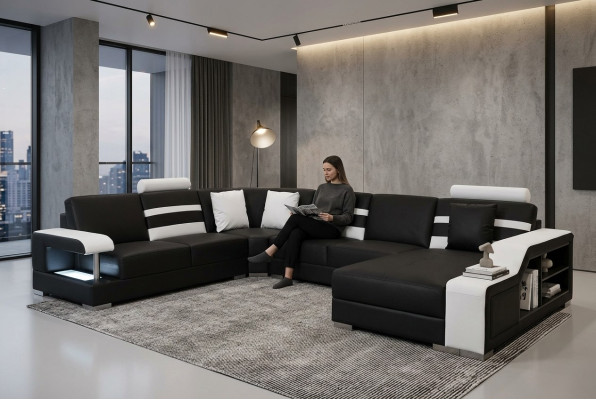 Narożnik Sofa z USB Podkładka Siedziba Skóra Kanapa Sofy Kanapy Ustawić Żywy krajobraz