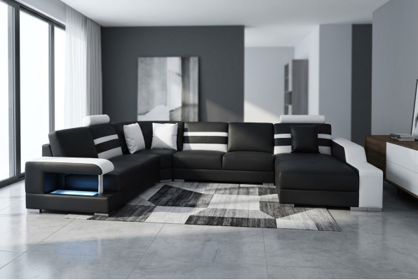 Narożnik Sofa z USB Podkładka Siedziba Skóra Kanapa Sofy Kanapy Ustawić Żywy krajobraz