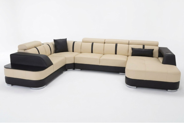 Żywy krajobraz Designer Sofa z USB Big Podkładka Skóra Sofy Narożnik Siedziba Black