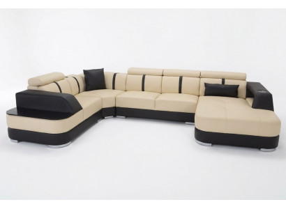 Żywy krajobraz Designer Sofa z USB Big Podkładka Skóra Sofy Narożnik Siedziba Black