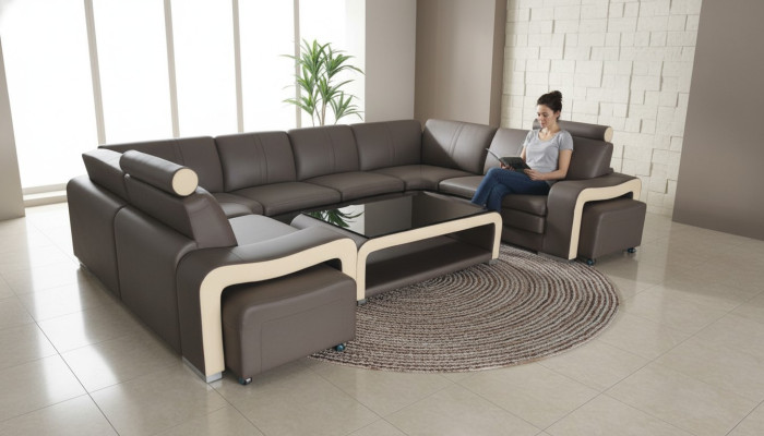 Skórzana sofa z USB Żywy krajobraz Narożnikowa kanapa Narożnik Ustaw Design Modern Sofa