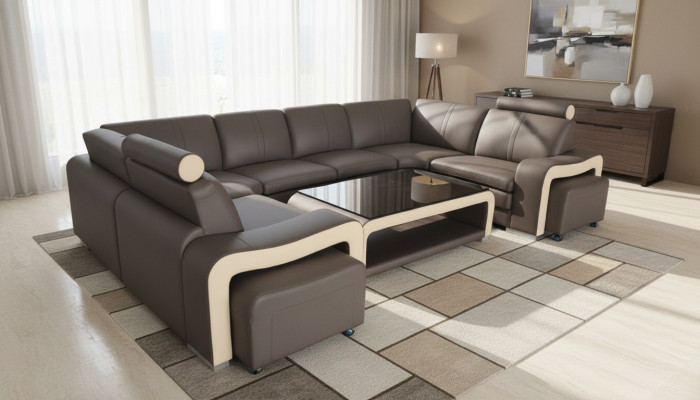 Skórzana sofa z USB Żywy krajobraz Narożnikowa kanapa Narożnik Ustaw Design Modern Sofa