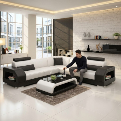 Skórzana sofa z USB Żywy krajobraz Narożnikowa kanapa Narożnik Ustaw Design Modern Sofa G8001B