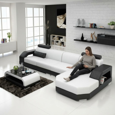 Sofa skórzana + USB Żywy krajobraz Narożnikowa kanapa Narożnik Ustaw Design Couch Sofa Nowość G8001C