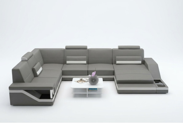 Skórzana sofa + USB Żywy krajobraz Narożnikowa kanapa Narożnik Ustaw Design Couch Sofa Hamburg