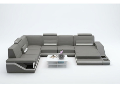Skórzana sofa + USB Żywy krajobraz Narożnikowa kanapa Narożnik Ustaw Design Couch Sofa Hamburg