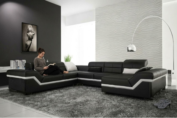 Skórzana sofa kanapa Żywy krajobraz Narożnik kanapa Narożnik Ustaw Design Nowoczesna Sofa z USB