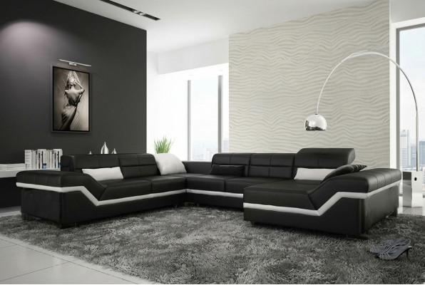 Skórzana sofa kanapa Żywy krajobraz Narożnik kanapa Narożnik Ustaw Design Nowoczesna Sofa z USB