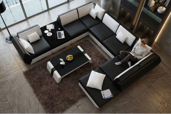 XXL Żywy krajobraz Skórzana Sofa Design Podkładka Ustawić Kanapa Narożnikowa kanapa Duża Sofa +USB