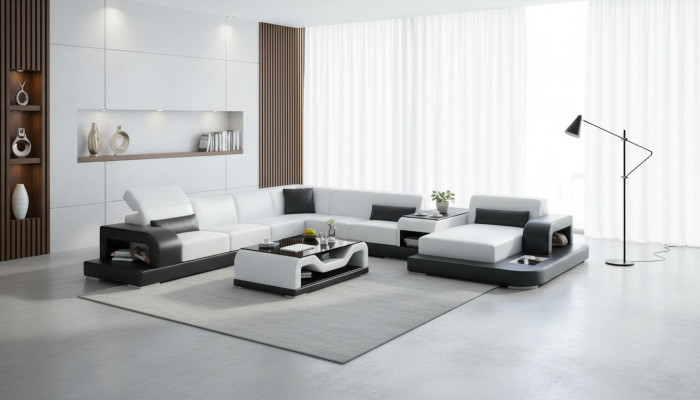Narożnikowa kanapa Sofa + Podkładka USB Żywy krajobraz Narożnik tapicerowany Designerska sofa Sofa skórzana Nowość