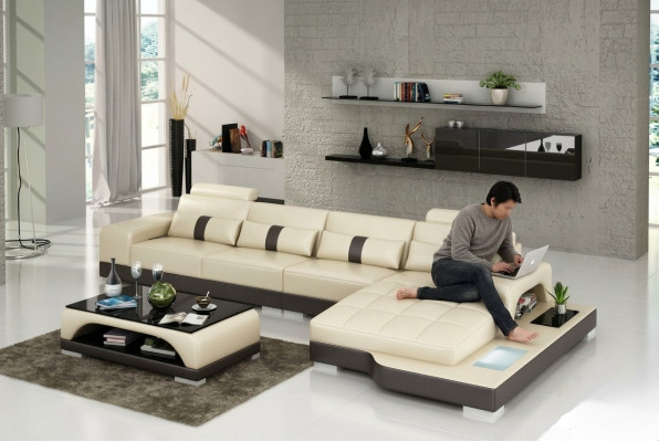 Skórzana sofa kanapa Żywy krajobraz Narożnik kanapa Narożnik Ustaw Design Nowoczesna Sofa z USB New EU